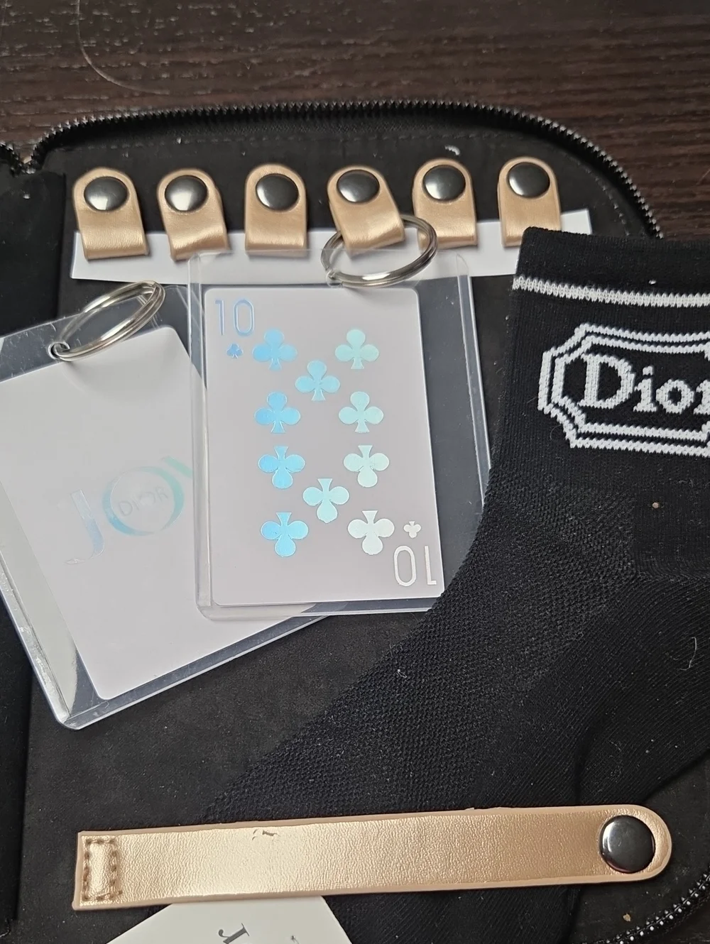 Dior Black Socks and Silver Key Card Holder Set